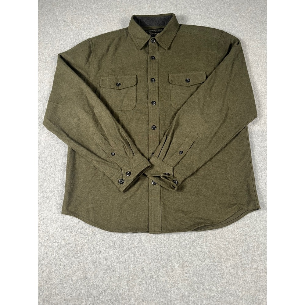 Grizzly Mountain Mens Large Olive Green Chamois Flannel Button Down Shirt Cotton